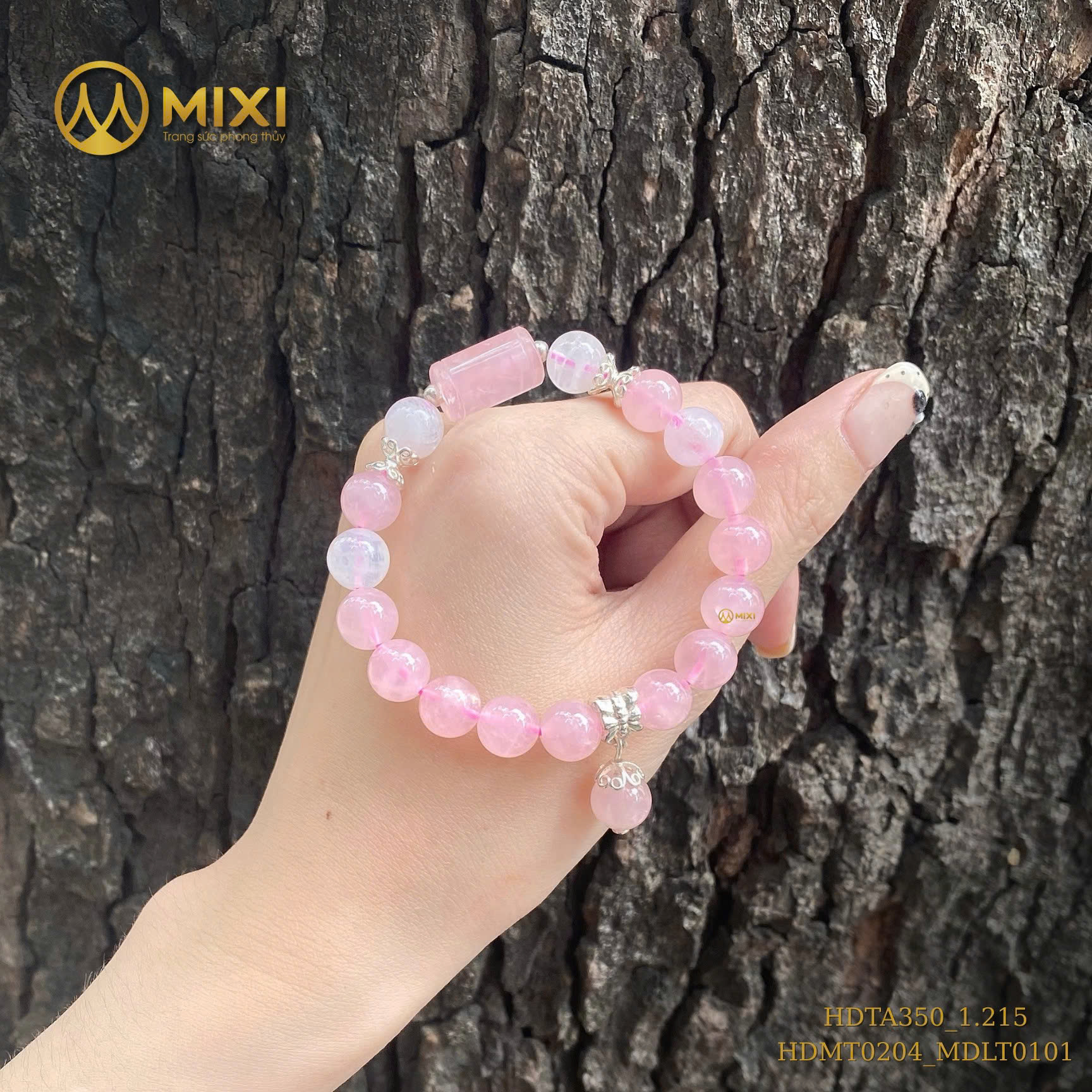 VÒNG TAY THẠCH ANH HỒNG MIX LU THỐNG THẠCH ANH HỒNG VÀ HẠT ĐÁ MẶT TRĂNG – NỮ TÍNH, TÌNH DUYÊN & AN YÊN