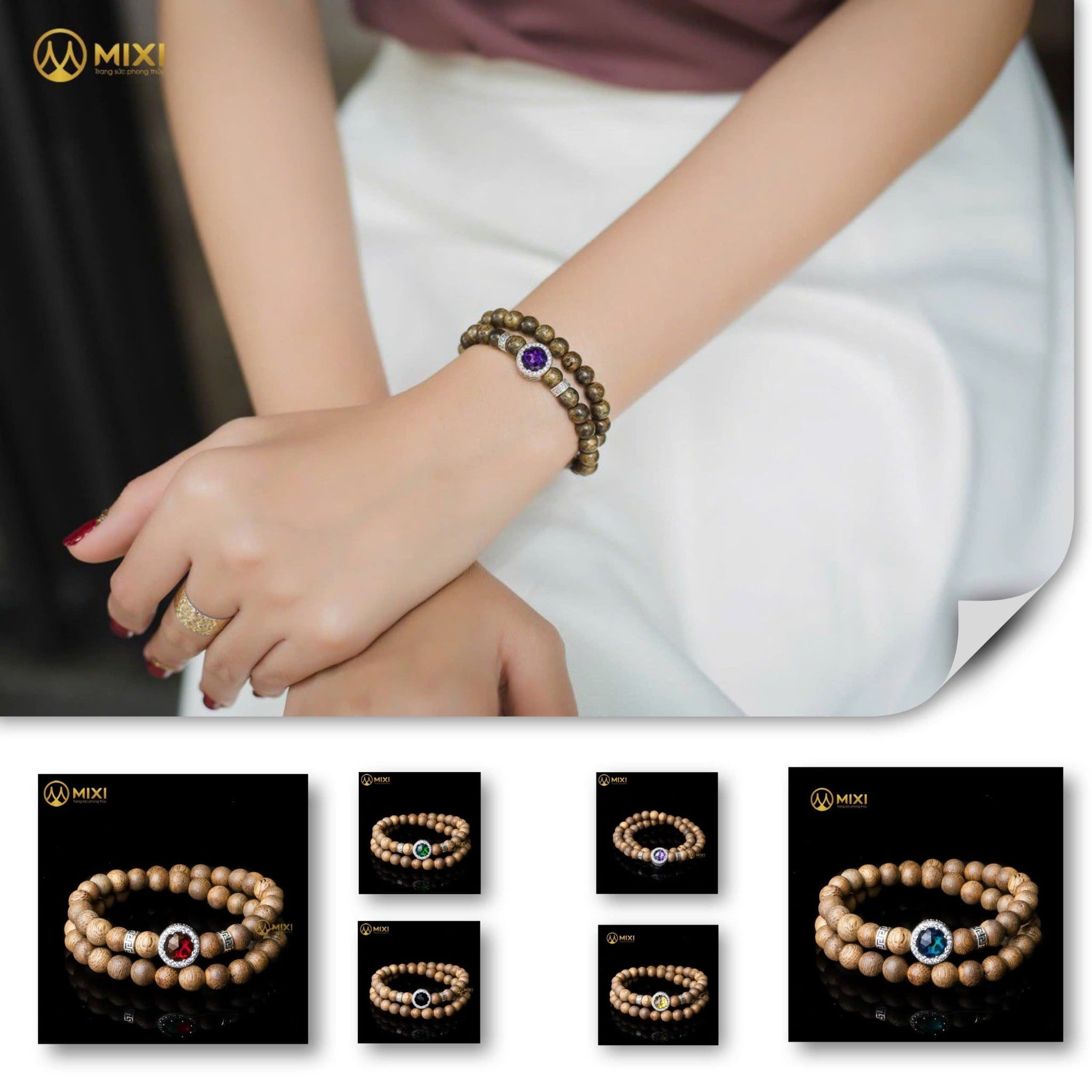 VÒNG TAY TRẦM HƯƠNG TỐC MIX CHARM HẠT ĐÁ BỌC BẠC 925 – LỜI CHÚC AN NHIÊN CHO NÀNG NGÀY ĐẦU NĂM