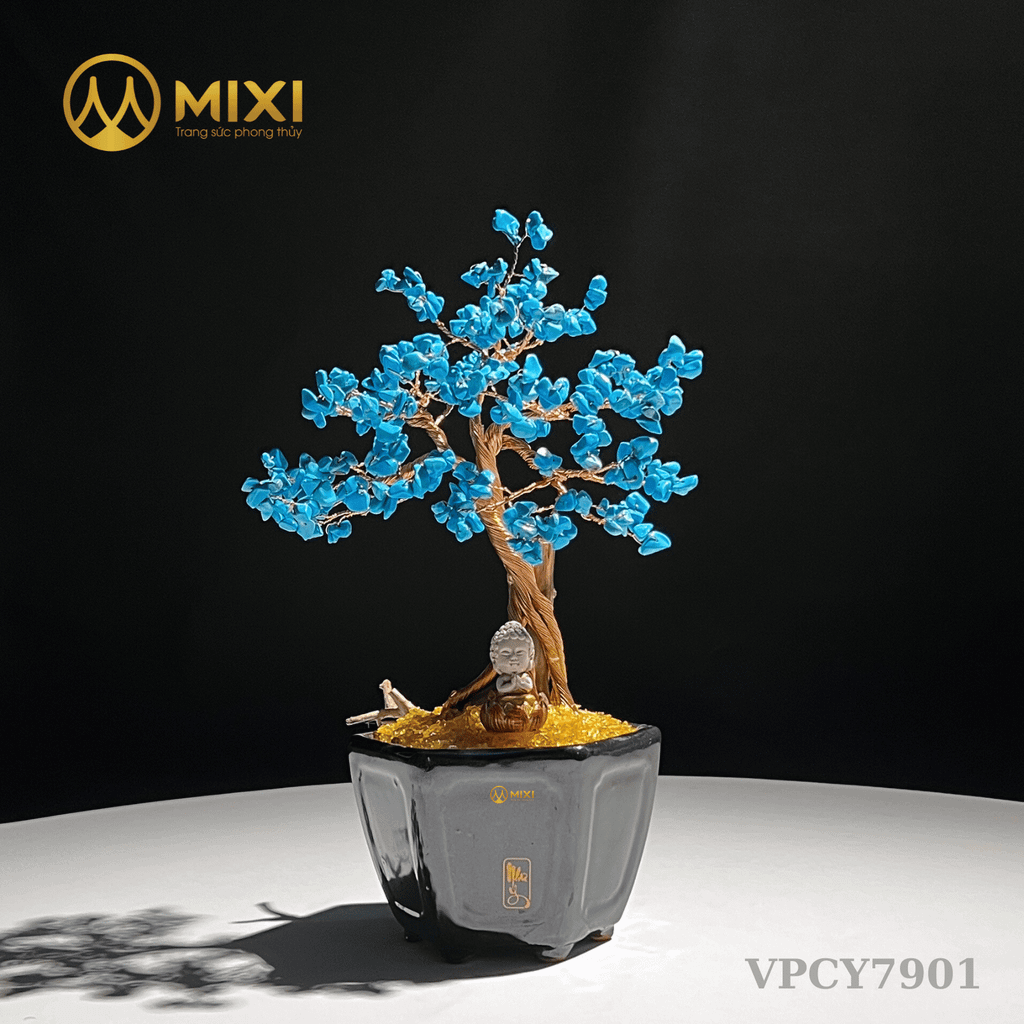 Cây Tài Lộc Như Ý Ghép Thân Gỗ Lũa Đá Amazonite Tự Nhiên – Nghệ Thuật Chiêu Tài, Vượng Khí Bình An