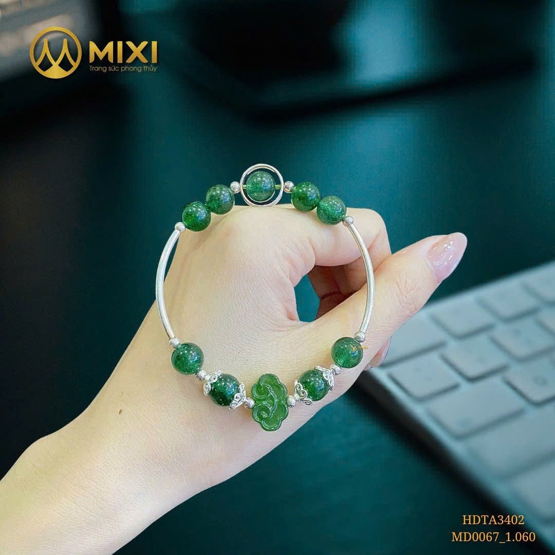 LẮC TAY BẠC THẠCH ANH DÂU TÂY XANH MIX KHÓA NHƯ Ý NGỌC BÍCH: SẮC XANH THANH MÁT – VẠN SỰ HANH THÔNG, BÌNH YÊN TRỌN VẸN