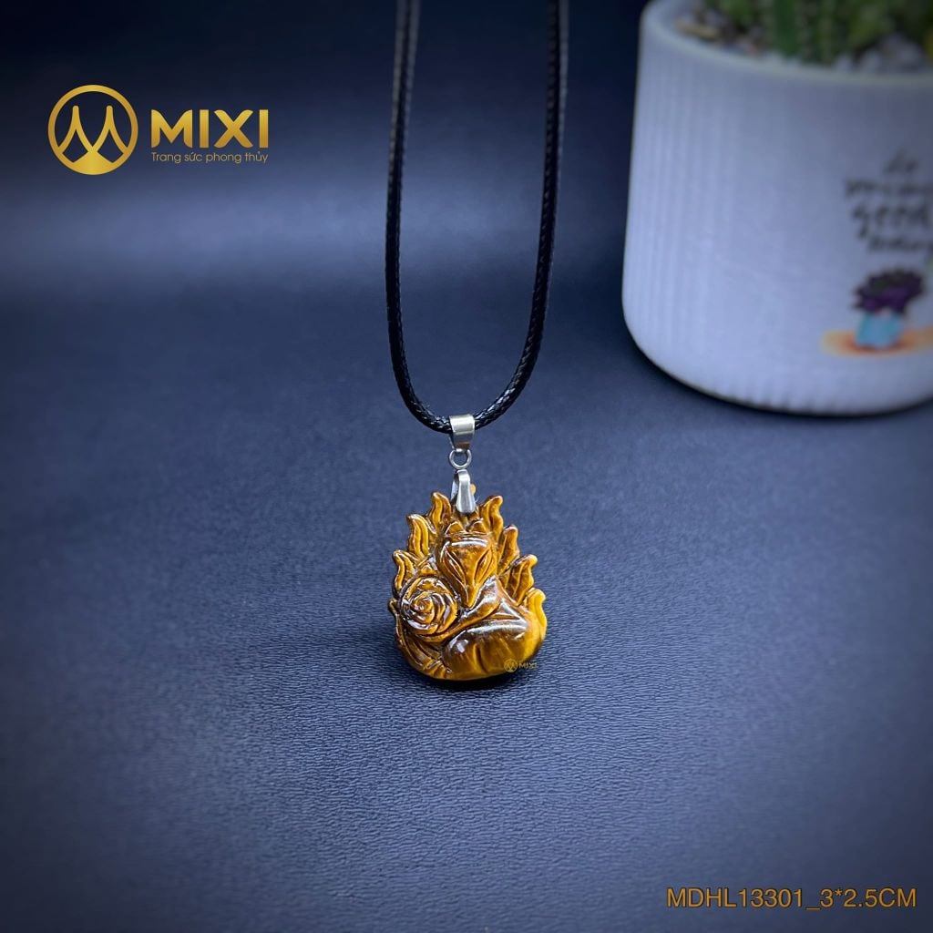 Mặt Dây Hồ Ly Chúa Ôm Hoa Mắt Hổ Nâu 2A – Khơi Dậy Khí Chất, Gắn Kết Nhân Duyên