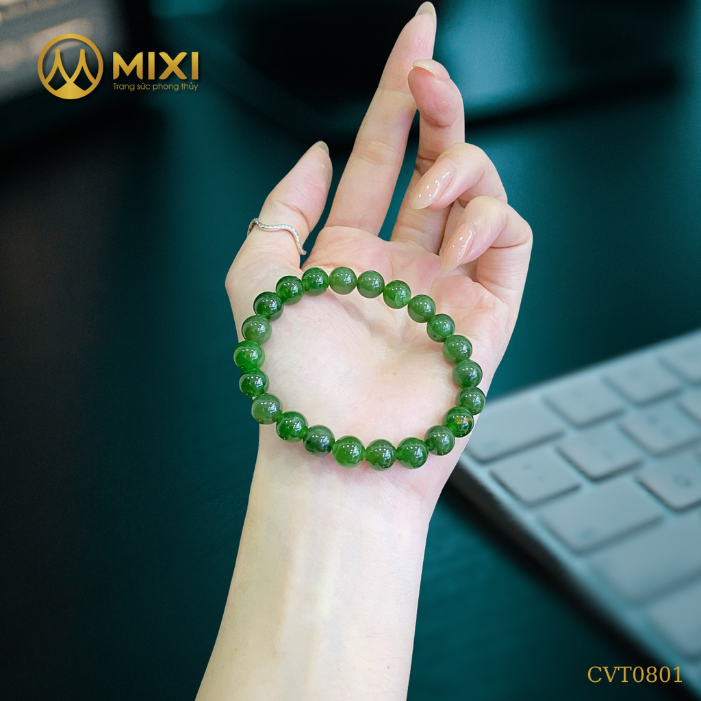 VÒNG TAY NGỌC BÍCH NEPHRITE 8MM – BÌNH AN, MAY MẮN, HỢP TẤT CẢ CÁC MỆNH