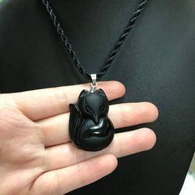 Mặt Dây Hồ Ly Đá Núi Lửa Obsidian Nhám – Khí Chất Sắc Sảo, Tâm Thế Vững Vàng