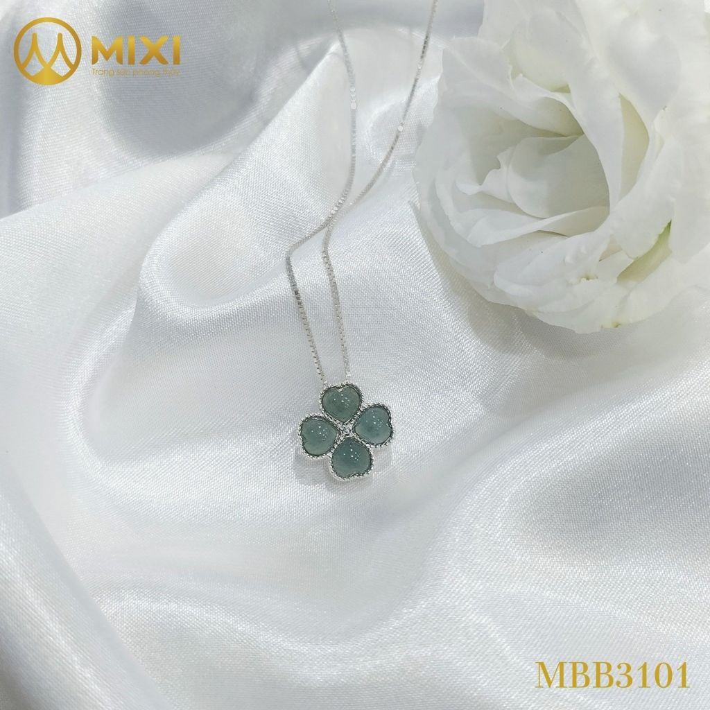 MẶT DÂY CỎ 4 LÁ LAM NGỌC BỌC BẠC – SẮC XANH DỊU LÀNH, MAY MẮN NHẸ NHÀNG DÀNH CHO NÀNG