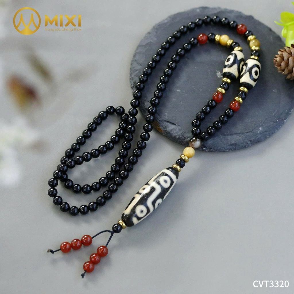 CHUỖI 108 TOURMALINE ĐEN 2A MIX 3 DZI: LÁ CHẮN HỘ THÂN – TÂM AN TRÍ TĨNH – VẠN SỰ HANH THÔNG