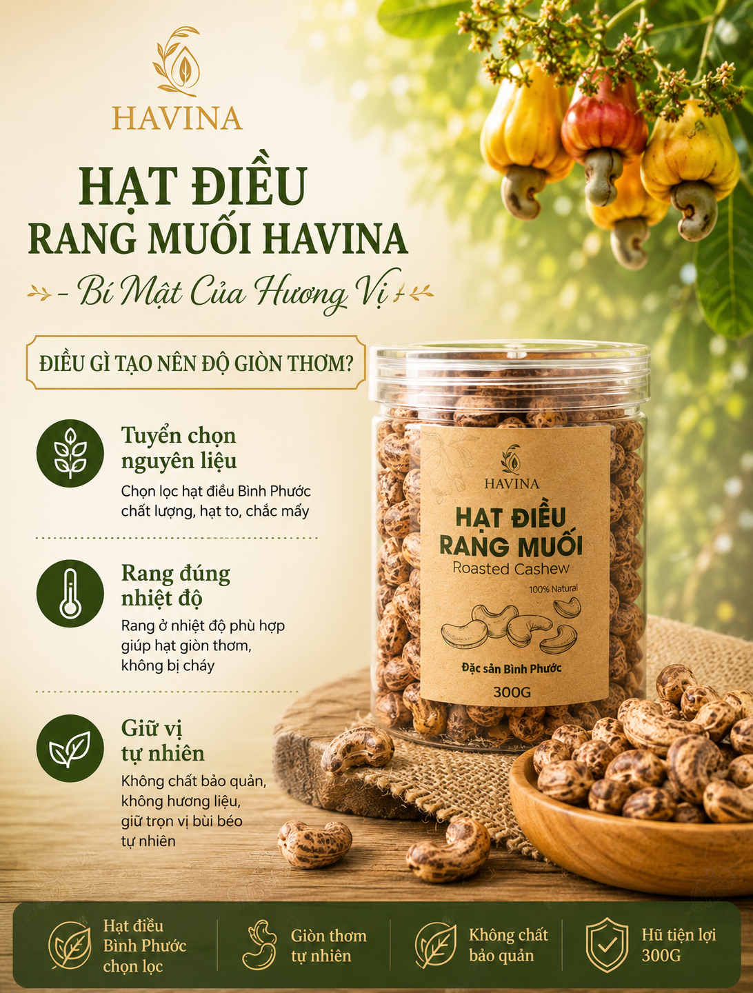 HẠT ĐIỀU RANG MUỐI HAVINA – BÍ MẬT CỦA HƯƠNG VỊ GIÒN THƠM TỰ NHIÊN