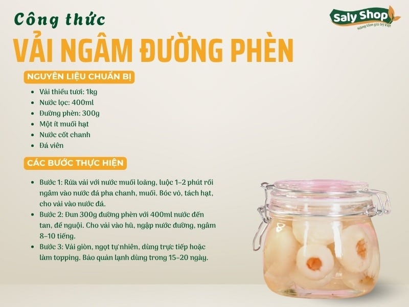 Cách làm vải ngâm đường phèn ngon giòn, giữ trọn hương vị