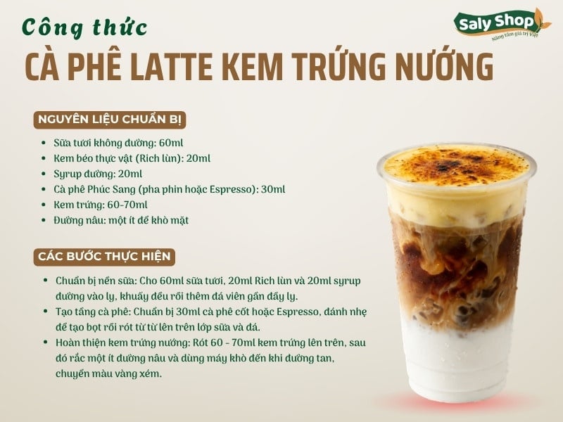 Cách làm cà phê latte kem trứng nướng 3 tầng bắt mắt