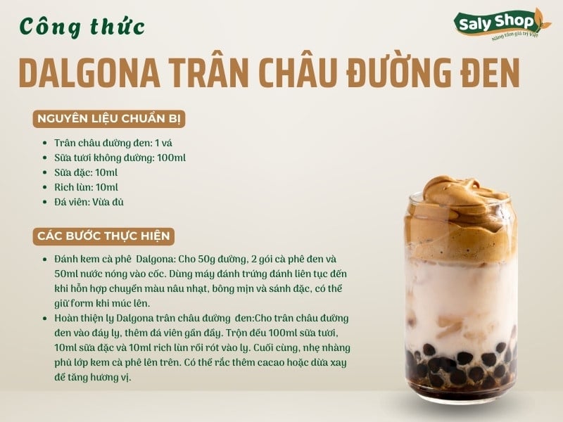 Công thức dalgona trân châu đường đen chuẩn vị, hút khách