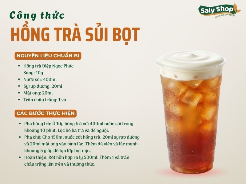 Cách làm hồng trà sủi bọt thơm ngon, mát lạnh, chuẩn vị