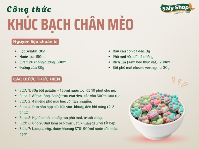 Cách làm khúc bạch chân mèo béo mịn, topping siêu hút khách