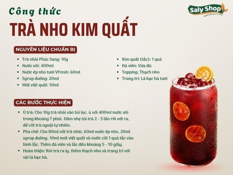Cách làm trà nho kim quất chua ngọt thanh mát, cực dễ làm