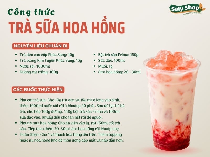 Cách làm trà sữa hoa hồng thơm dịu, thanh mát và chuẩn vị