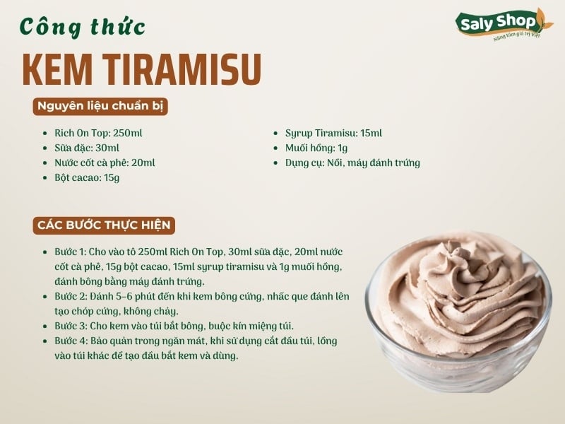 Công thức kem tiramisu béo mịn, ngon chuẩn vị