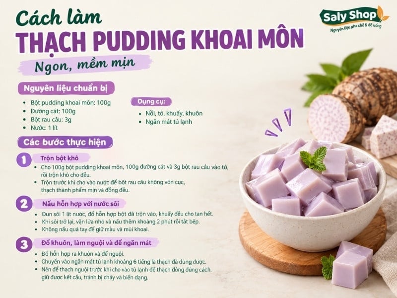 Cách làm thạch pudding khoai môn béo mịn, dễ kinh doanh
