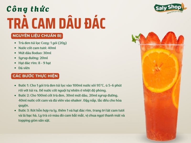 Công thức trà cam dâu đác thanh mát, đơn giản