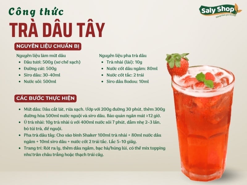 Cách làm trà dâu tây tươi ngon, đẹp mắt cho menu quán