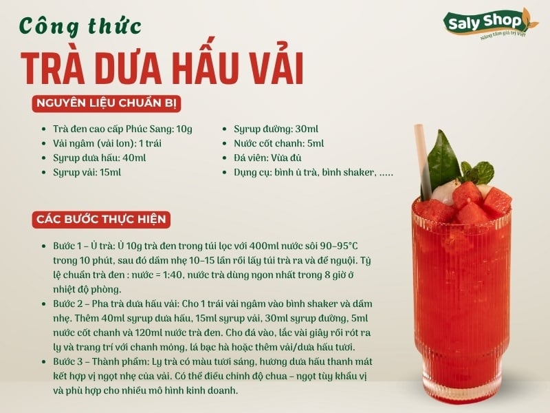 Cách làm trà dưa hấu vải thanh mát, chuẩn vị để kinh doanh