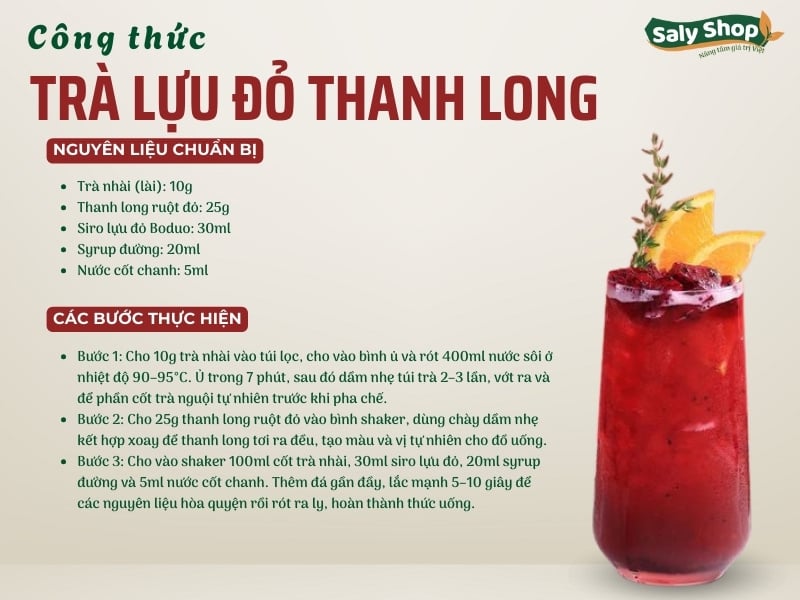 Công thức pha chế trà lựu đỏ thanh long chuẩn vị, đẹp mắt
