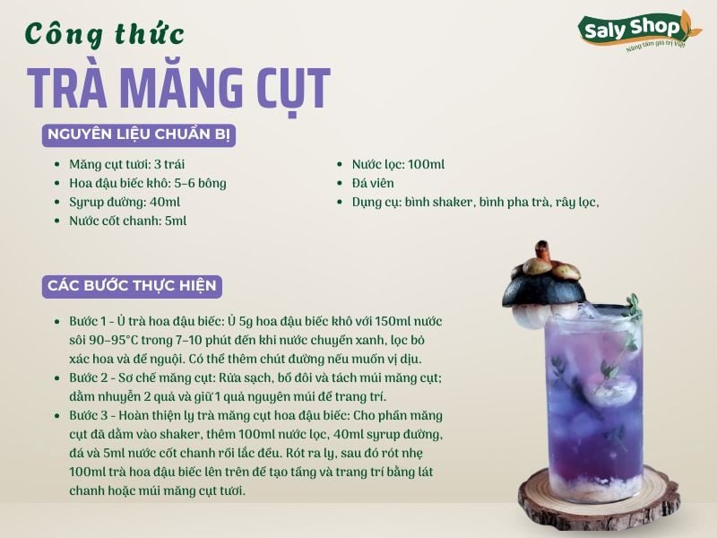 Cách làm trà măng cụt hoa đậu biếc thơm mát, chuẩn vị quán