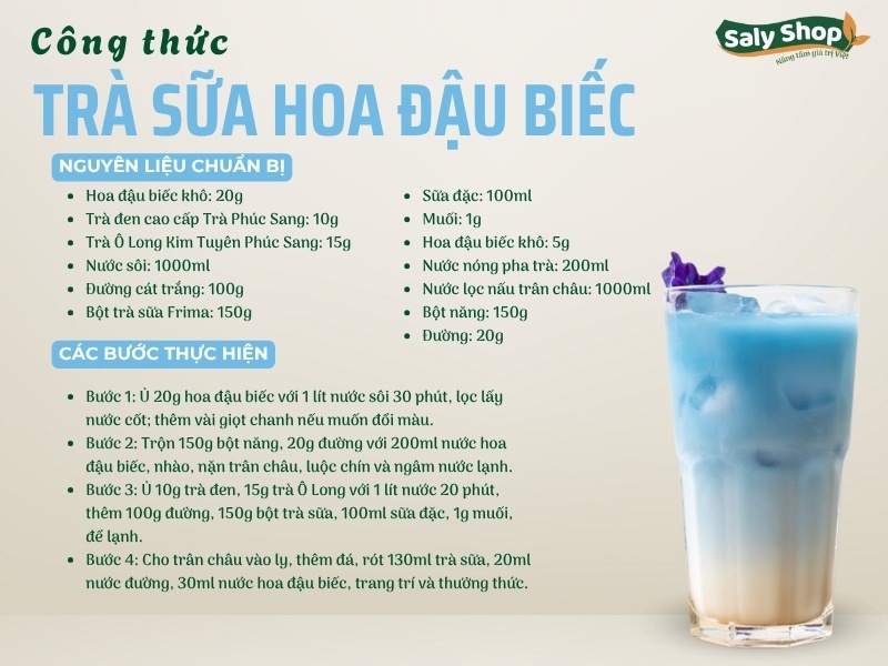 Cách làm trà sữa hoa đậu biếc ngon, đẹp mắt và chuẩn vị