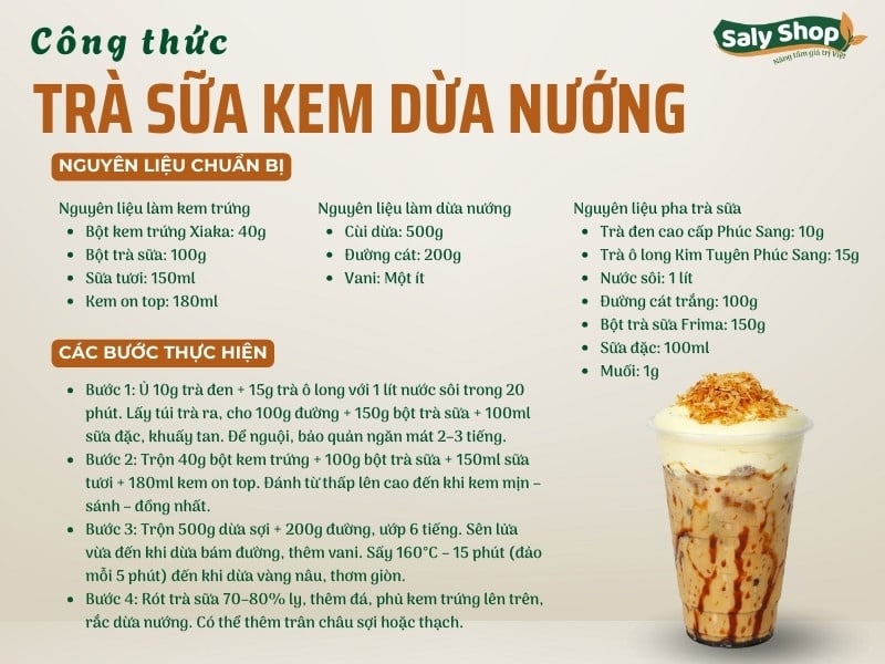 Cách làm trà sữa kem dừa nướng chuẩn vị, hút khách