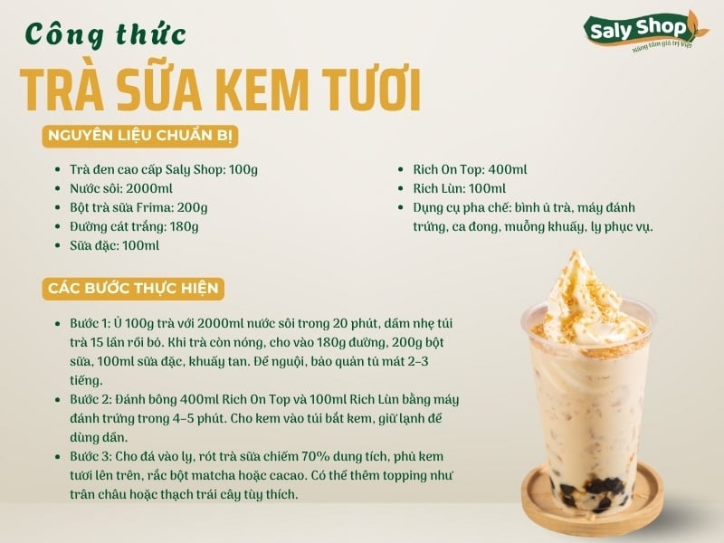 Công thức trà sữa kem tươi béo ngậy, mịn màng chuẩn vị quán