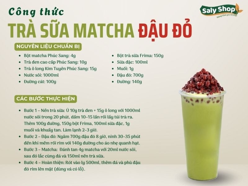 Cách làm trà sữa matcha đậu đỏ chuẩn vị, ngon như quán