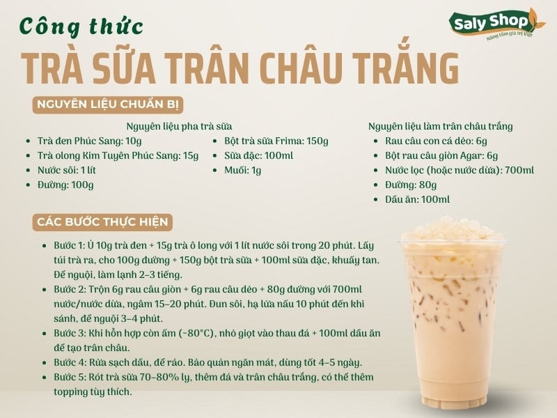 Cách làm trà sữa trân châu trắng thơm béo, chuẩn vị