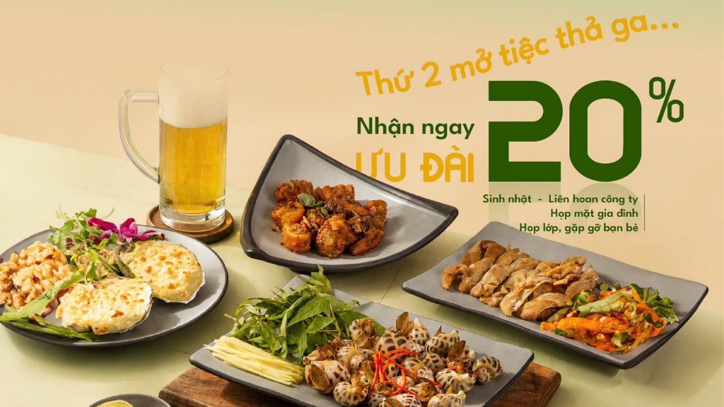Ưu đãi giảm 20% tiệc tối thứ Hai tại Thảo Viên