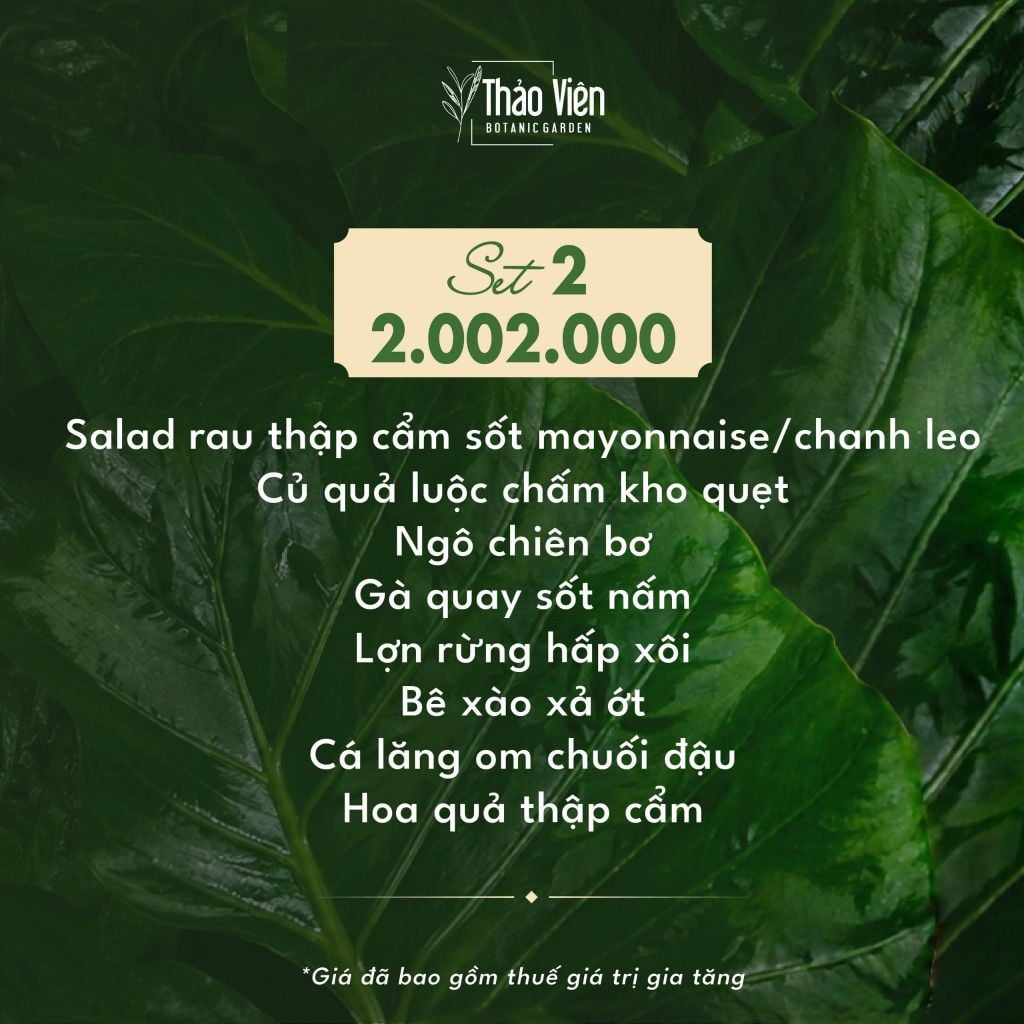 set 2 menu nhà hàng Thảo Viên