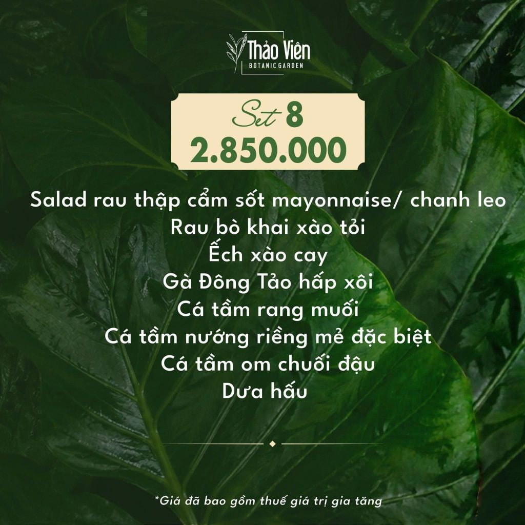 set 7 menu nhà hàng Thảo Viên