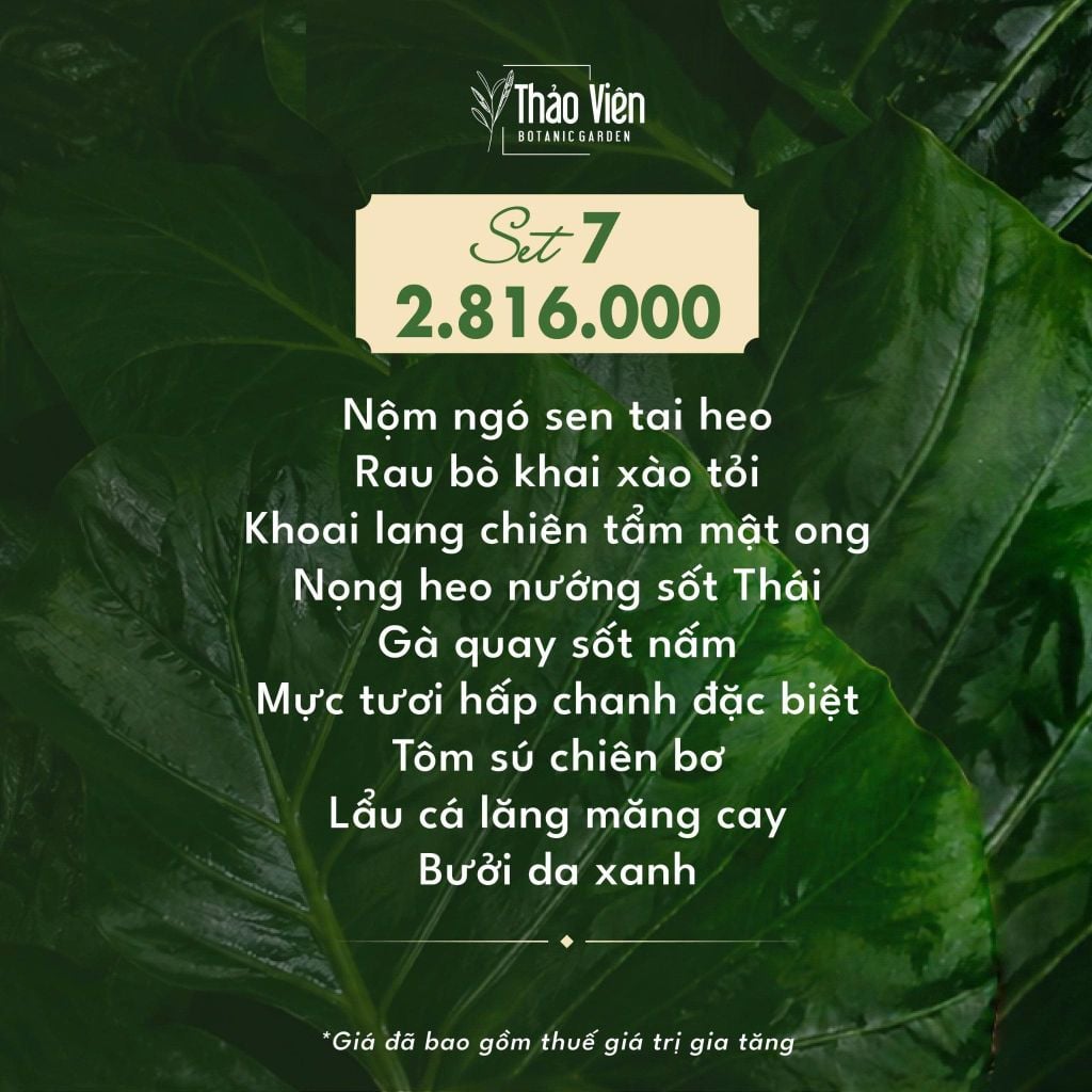 set 7 menu nhà hàng Thảo Viên