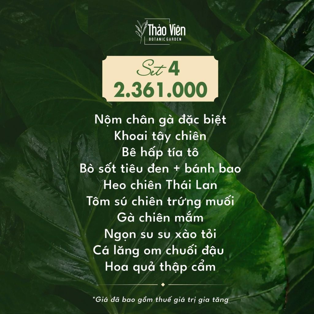 set 4 menu nhà hàng Thảo Viên