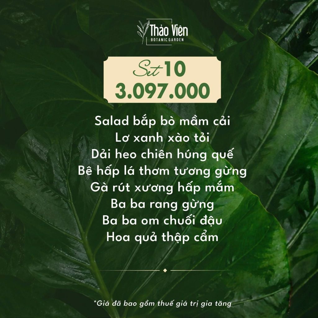 set 5 menu nhà hàng Thảo Viên