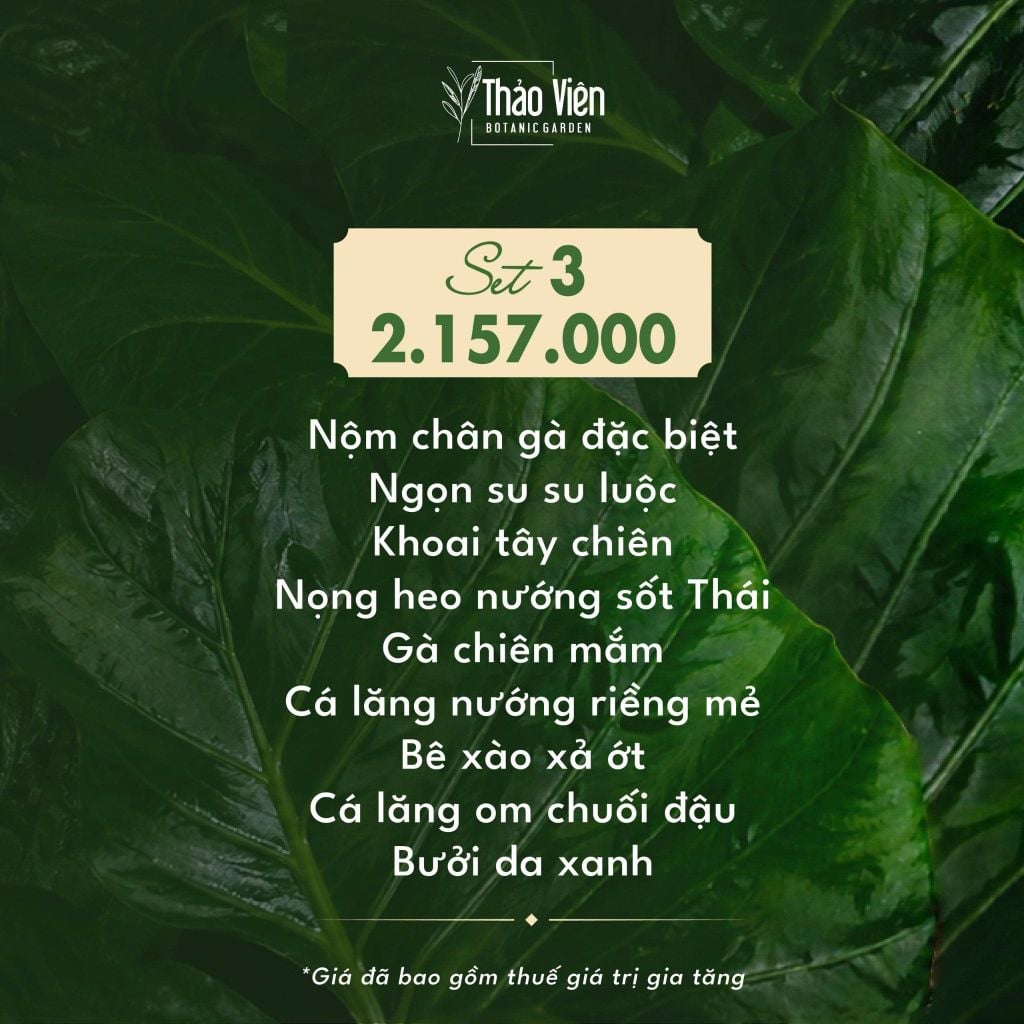 set 3 menu nhà hàng Thảo Viên