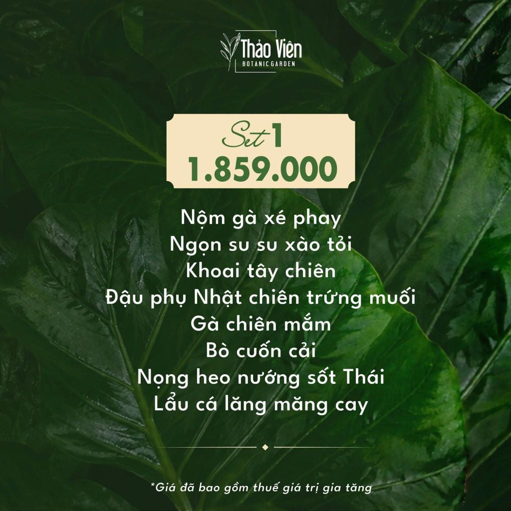 set 1 menu nhà hàng Thảo Viên