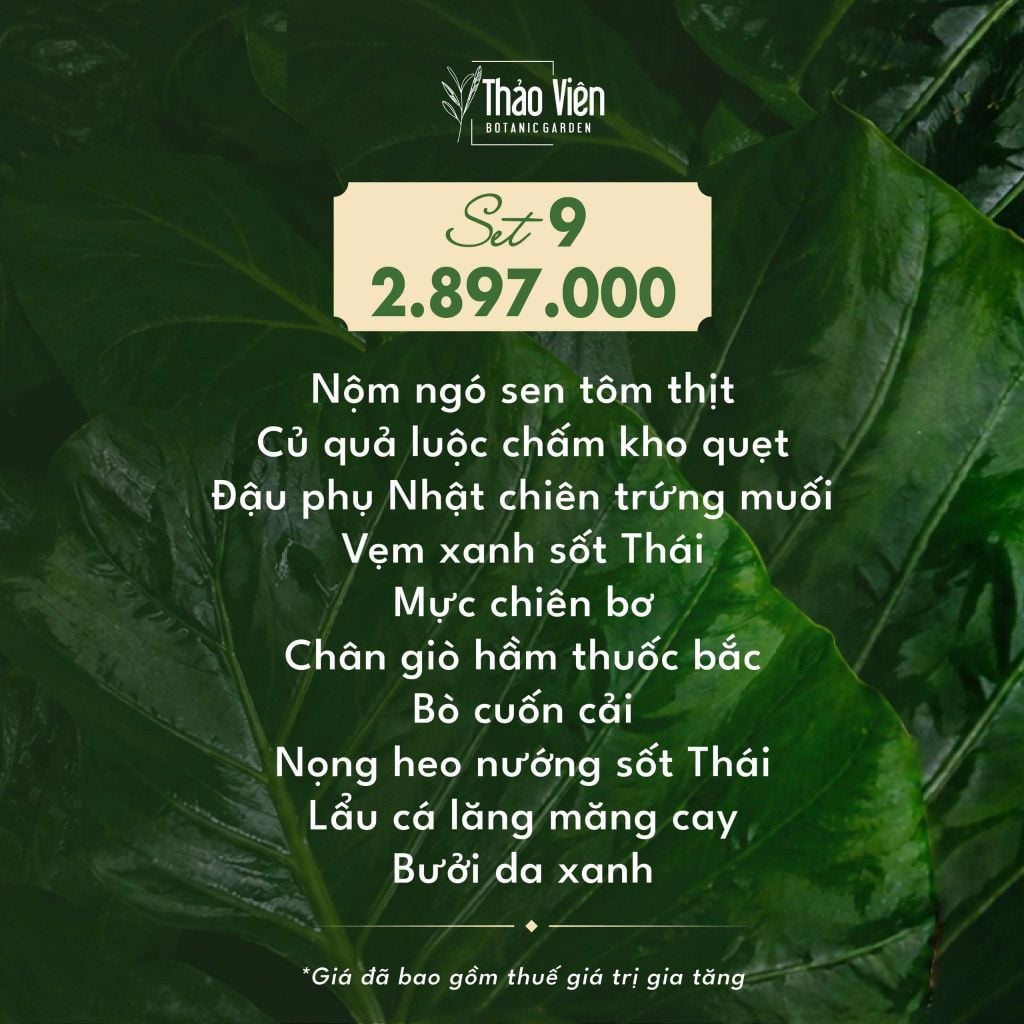 set 9 menu nhà hàng Thảo Viên