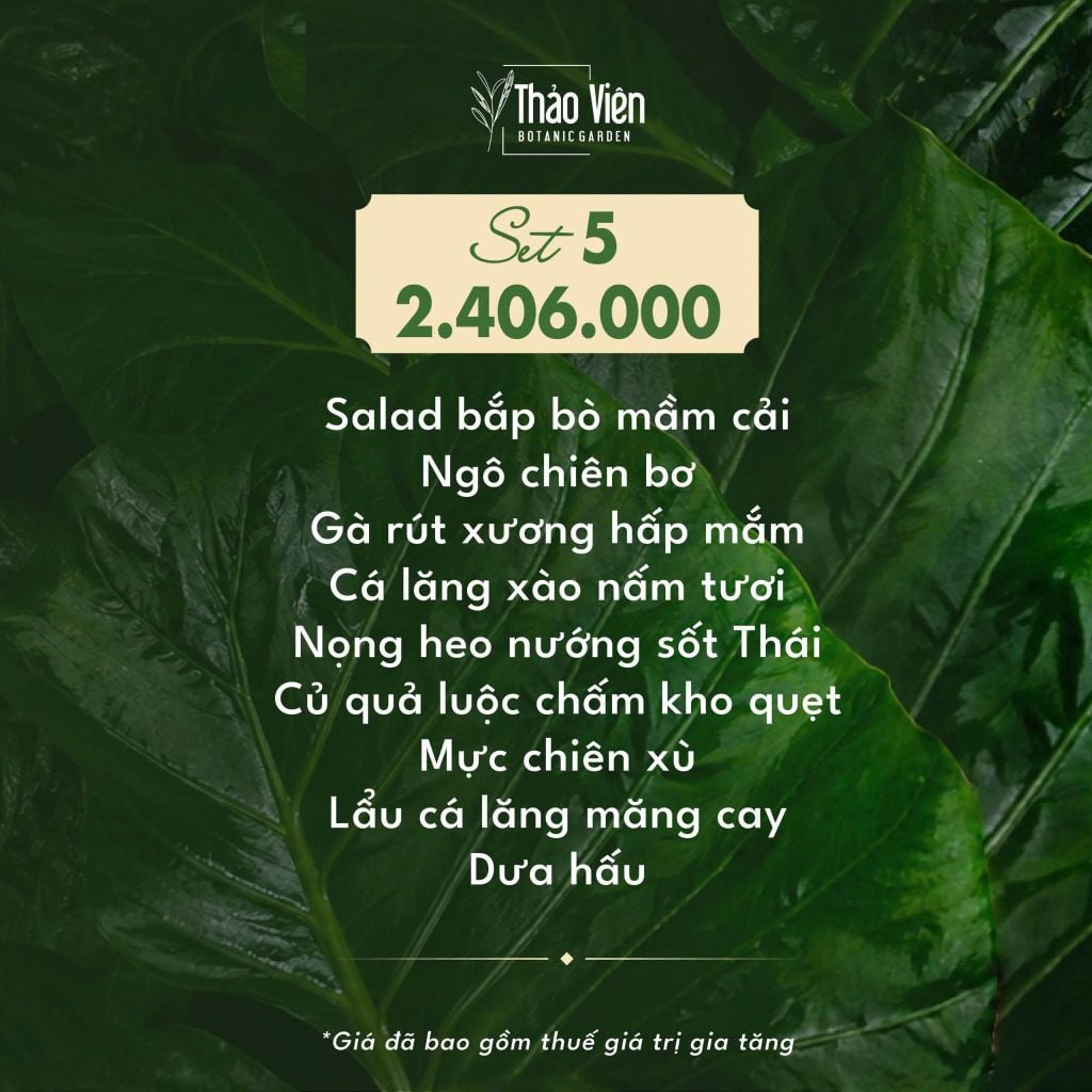 set 5 menu nhà hàng Thảo Viên