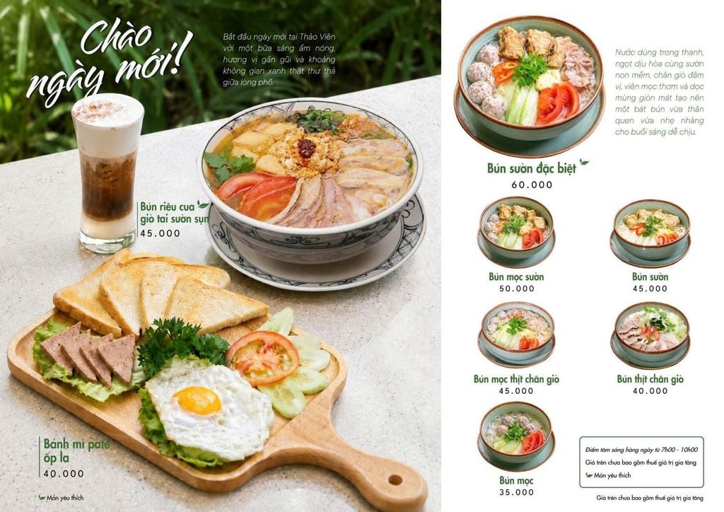 menu đồ ăn sáng Thảo Viên