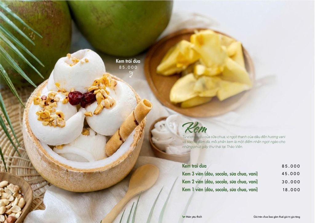 menu kem Thảo Viên
