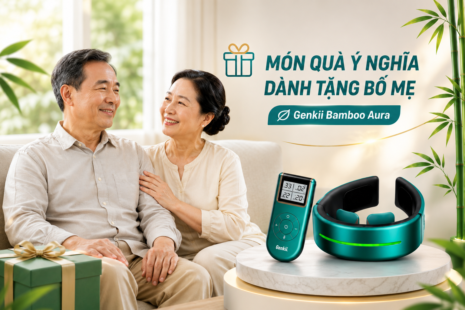 Máy massage cổ Genkii Bamboo Aura – Món quà sức khỏe ý nghĩa dành tặng bố mẹ.