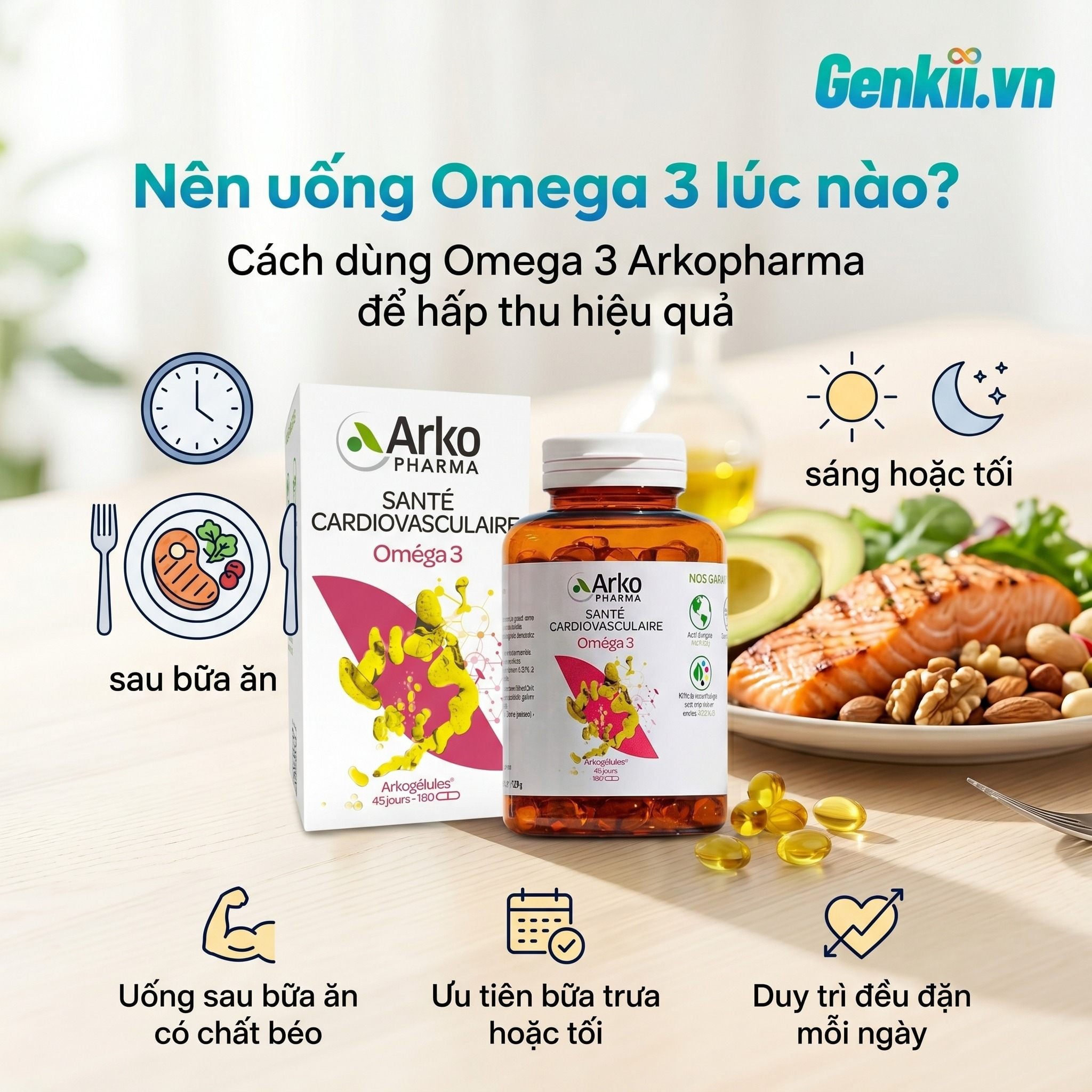 Nên uống Omega 3 lúc nào? Cách dùng Omega 3 Arkopharma để hiệu quả hấp thu cao !