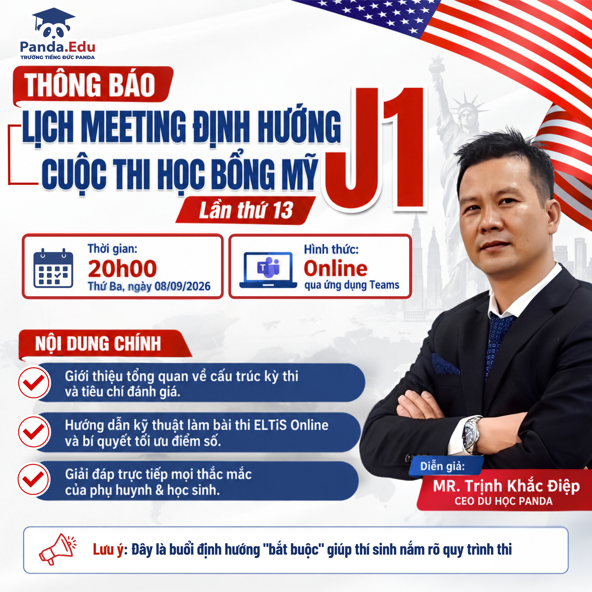 THÔNG BÁO LỊCH MEETING ĐỊNH HƯỚNG CUỘC THI HỌC BỔNG MỸ J1 - LẦN THỨ 13