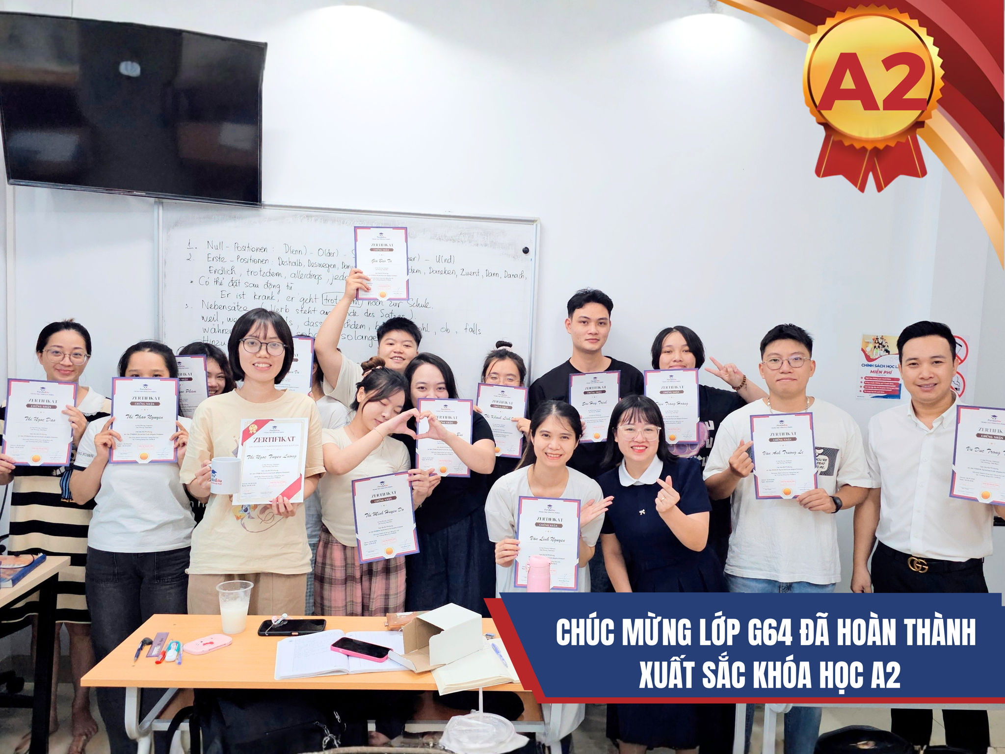 CHÚC MỪNG LỚP G64 HOÀN THÀNH XUẤT SẮC KHÓA HỌC TIẾNG ĐỨC A2