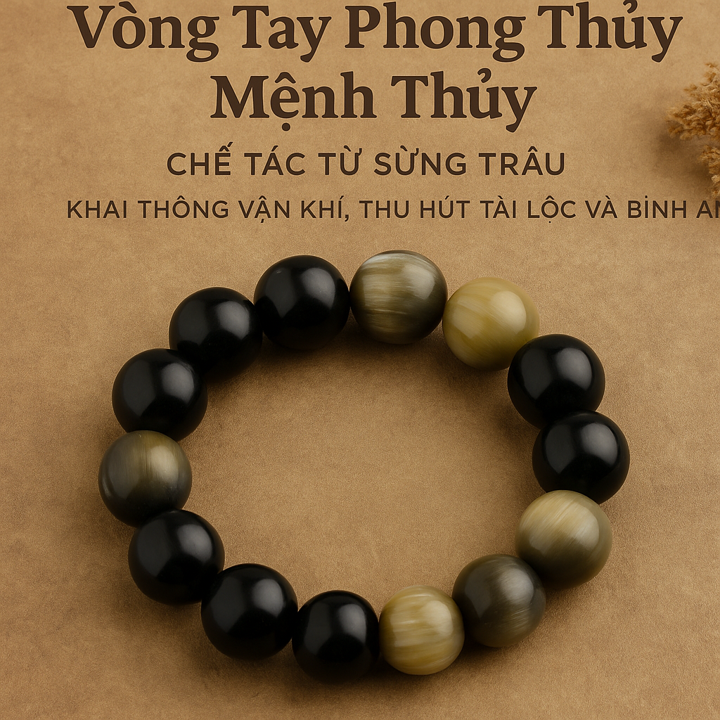 Vòng Tay Phong Thủy Mệnh Thủy Chế Tác Từ Sừng Trâu: Khai Thông Vận Khí, Thu Hút Tài Lộc Và Bình An