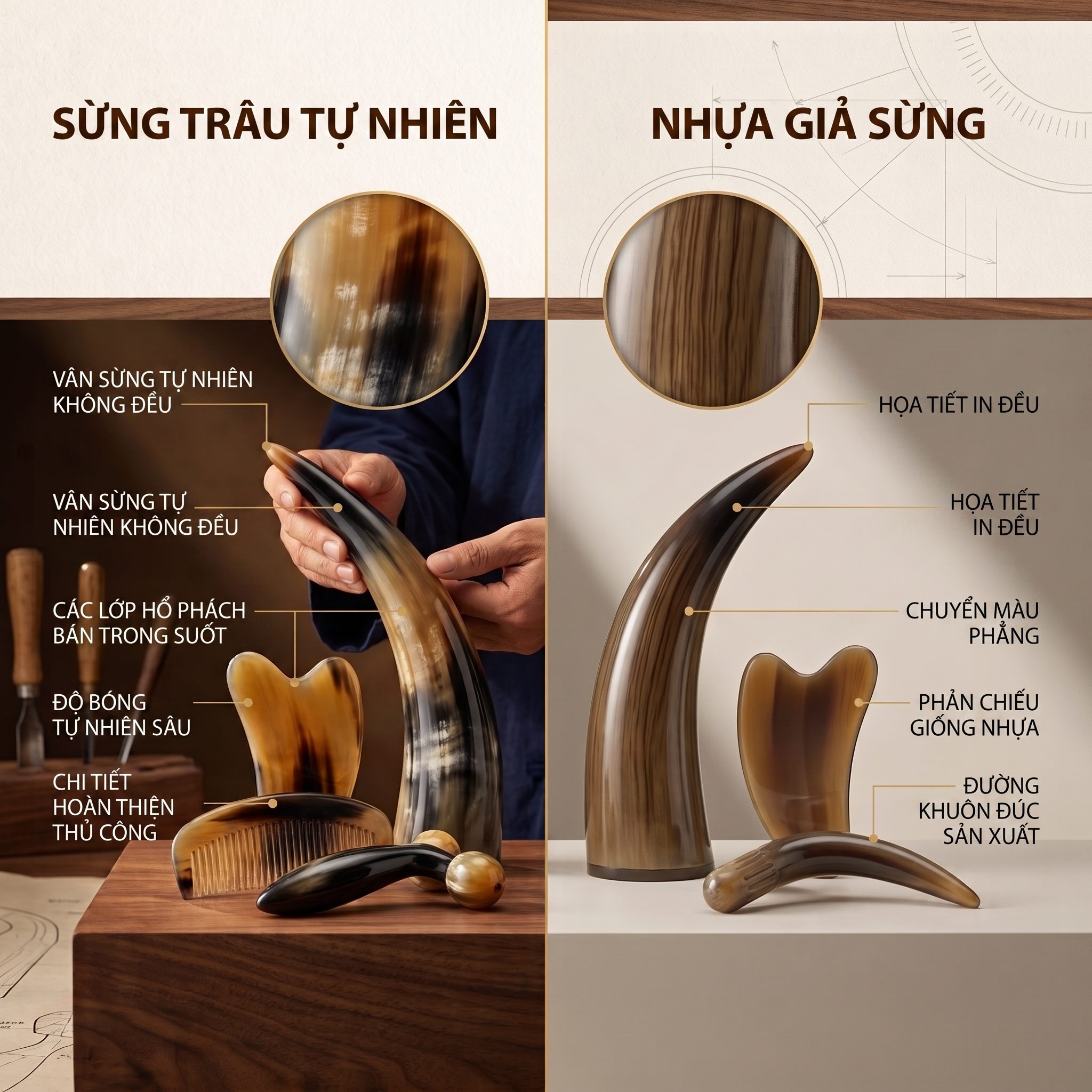 Sừng Trâu Tự Nhiên Khác Gì Nhựa Giả Sừng? Góc Nhìn Chuyên Gia Thủ Công Mỹ Nghệ
