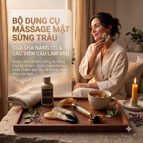 Bộ Massage Mặt Sừng Trâu Gồm Gua Sha Nâng Cơ Và Cày Bi Làm Mịn – Giải Pháp Chăm Sóc Da Tự Nhiên Tại Nhà