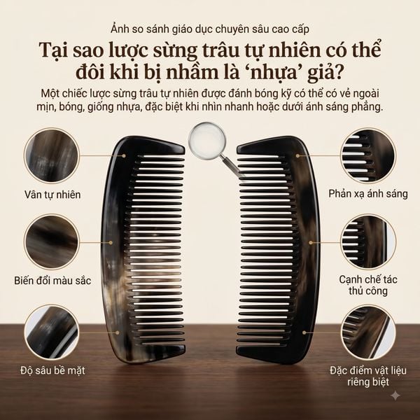 Vì sao lược sừng thật có thể bị nhầm với nhựa giả sừng?
