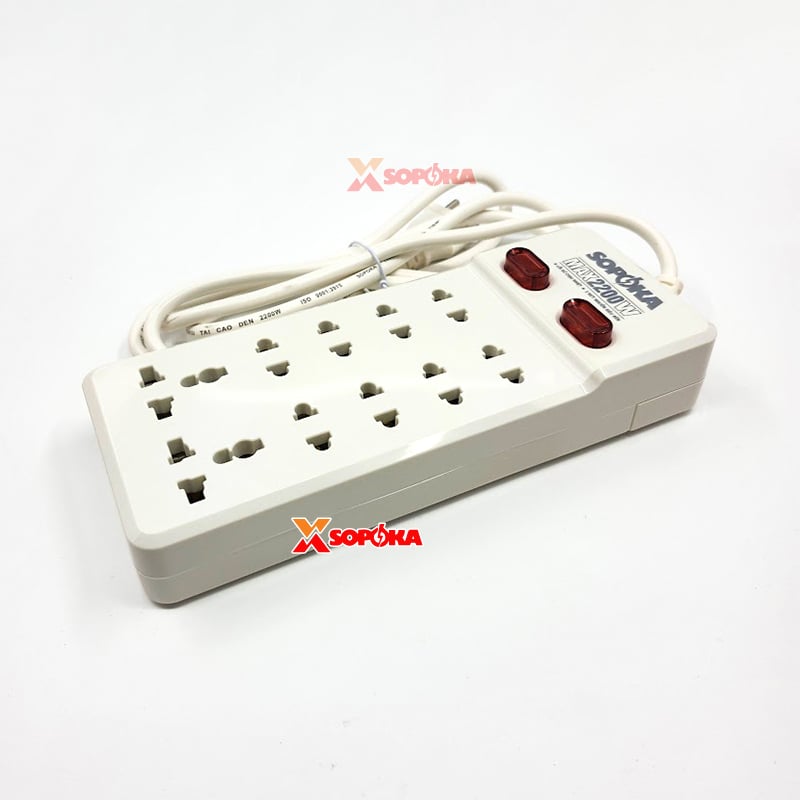 Ổ Cắm Điện 10 Lỗ Có Dây 2200W Lõi Sứ Chịu Nhiệt 10Y SOPOKA